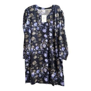 Lularoe NWT AVA Women Size 2XL Navy Blue Floral V-neck Long Sleeve Dress